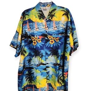 LA LEELA Hawaiian Shirt Men's X-Large Casual Button down Pocket Aloha Blue